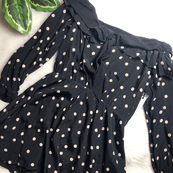 LOVERS + FRIENDS New Black Polka Dot Ruffle Trim Dress - Picture 3 of 11
